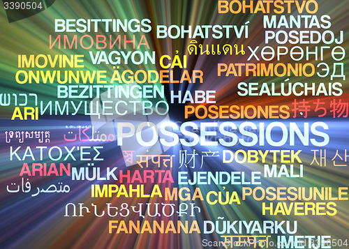 Image of Possessions multilanguage wordcloud background concept glowing