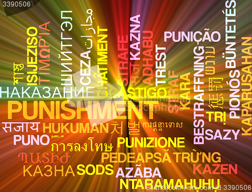 Image of Punishment multilanguage wordcloud background concept glowing