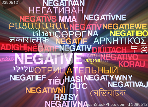 Image of Negative multilanguage wordcloud background concept glowing