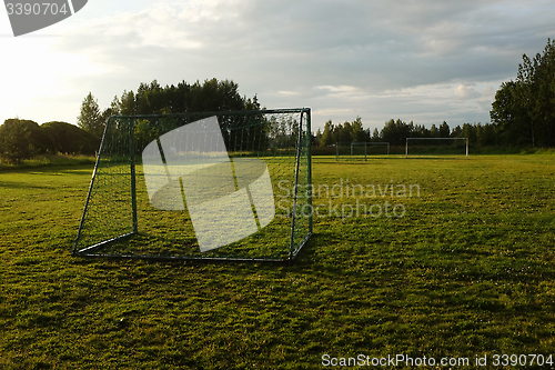 Image of soccer goal on the rural sports field 