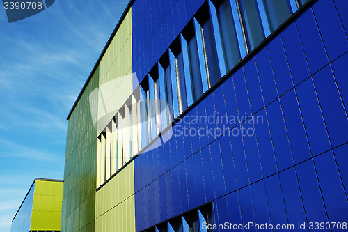 Image of Wall of modern building blue and green color