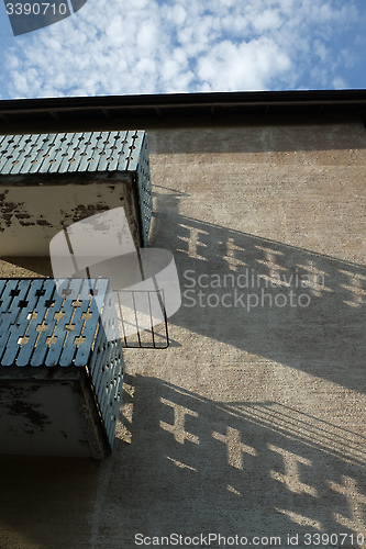 Image of two balconies on the old house 