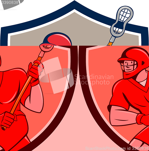 Image of Lacrosse Player Crosse Stick Running Shield Cartoon