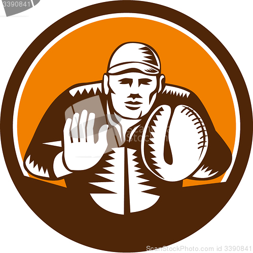 Image of Baseball Catcher Gloves Circle Woodcut