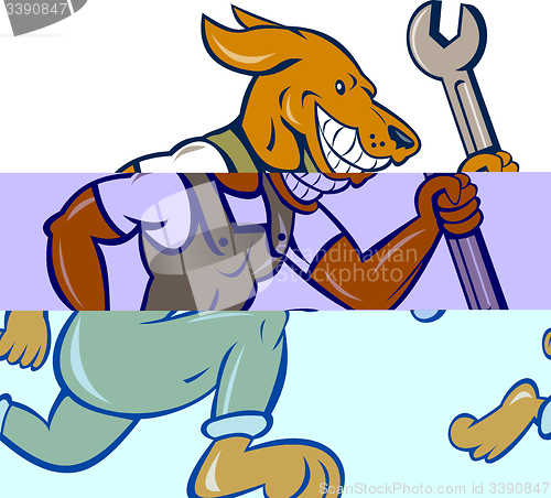 Image of Dog Mechanic Running With Spanner Isolated Cartoon