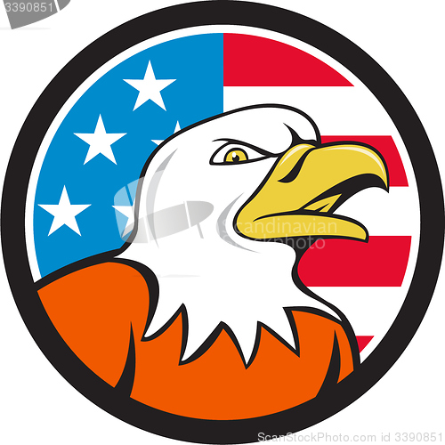 Image of American Bald Eagle Head Angry Flag Circle Cartoon 