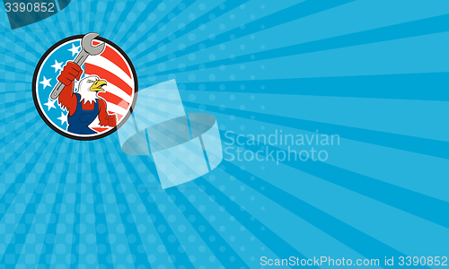 Image of Business card American Bald Eagle Mechanic Spanner Circle USA Flag Cartoon