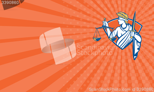 Image of Business card Lady Blindfolded Holding Scales Justice Sword