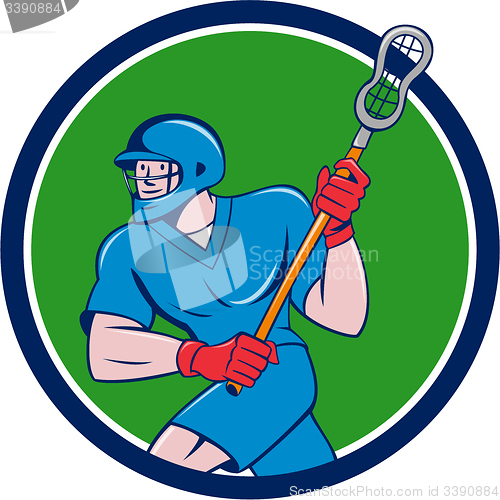 Image of Lacrosse Player Crosse Stick Running Circle Cartoon