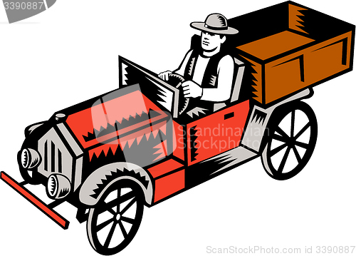 Image of Vintage Pick Up Truck Driver Woodcut