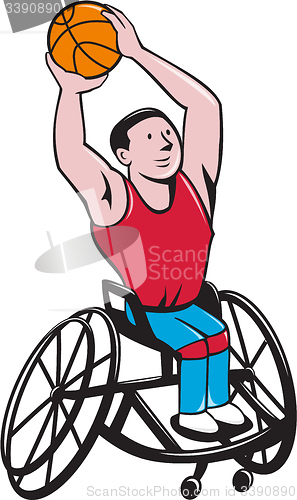 Image of Wheelchair Basketball Player Shooting Ball Cartoon