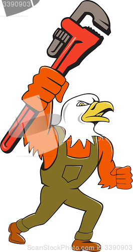 Image of Bald Eagle Plumber Monkey Wrench Cartoon
