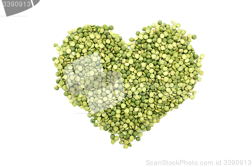 Image of Green split peas in a heart shape