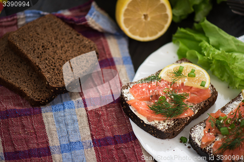 Image of Sandwich with salmon for breakfast