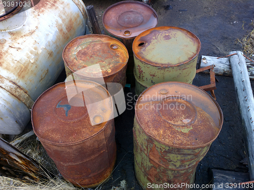 Image of empty barrels in the Arctic environmental pollution