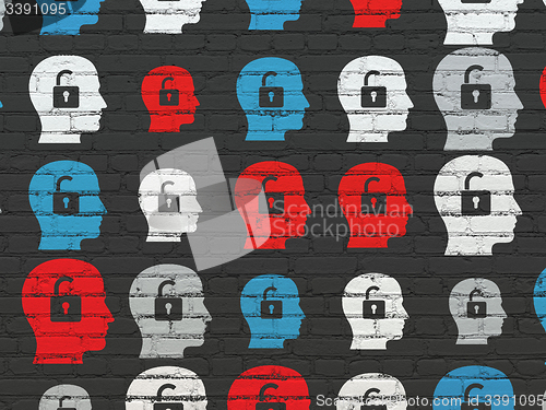 Image of Finance concept: Head With Padlock icons on wall background