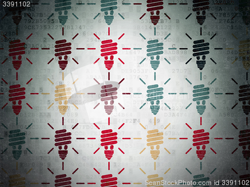 Image of Business concept: Energy Saving Lamp icons on Digital Paper background