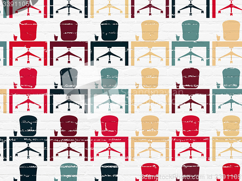 Image of Business concept: Office icons on wall background