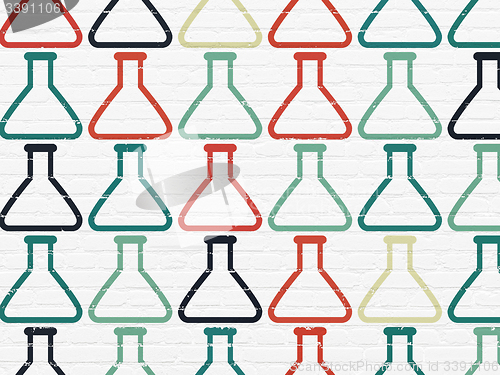 Image of Science concept: Flask icons on wall background