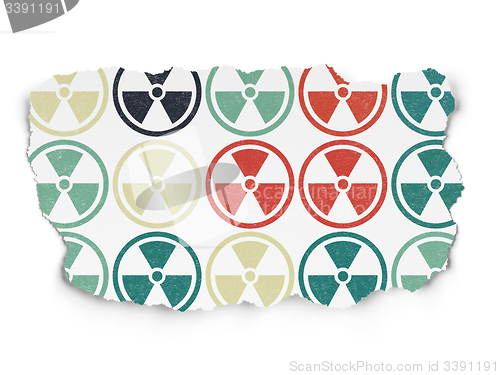 Image of Science concept: Radiation icons on Torn Paper background