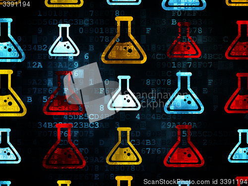 Image of Science concept: Flask icons on Digital background