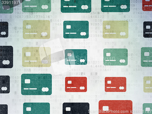 Image of Banking concept: Credit Card icons on Digital Paper background