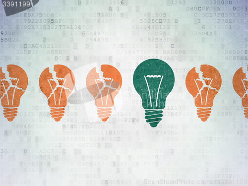 Image of Finance concept: light bulb icon on Digital Paper background