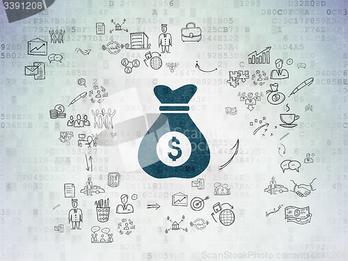 Image of Business concept: Money Bag on Digital Paper background