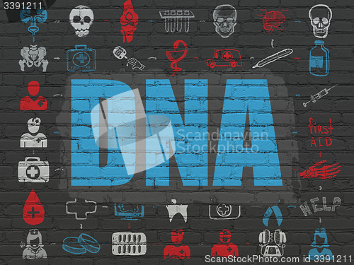 Image of Medicine concept: DNA on wall background