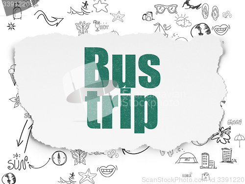 Image of Vacation concept: Bus Trip on Torn Paper background