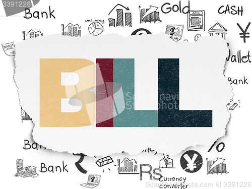 Image of Currency concept: Bill on Torn Paper background