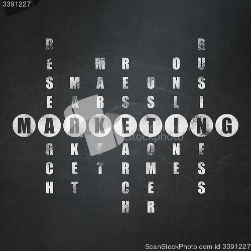 Image of Advertising concept: word Marketing in solving Crossword Puzzle