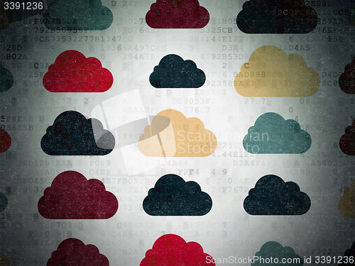 Image of Cloud technology concept: Cloud icons on Digital Paper background