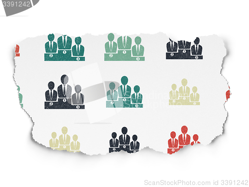 Image of Advertising concept: Business Team icons on Torn Paper background
