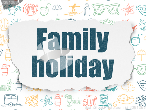 Image of Travel concept: Family Holiday on Torn Paper background