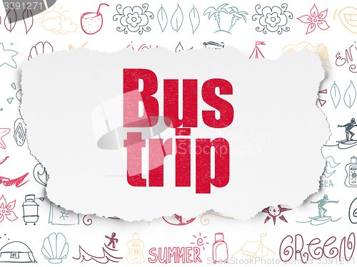 Image of Travel concept: Bus Trip on Torn Paper background