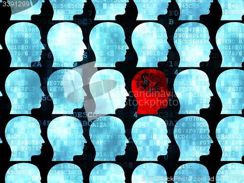 Image of Finance concept: head with finance symbol icon on Digital background