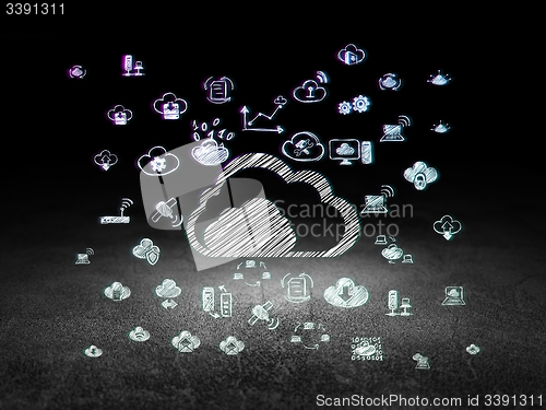 Image of Cloud computing concept: Cloud in grunge dark room
