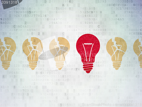 Image of Business concept: light bulb icon on Digital Paper background