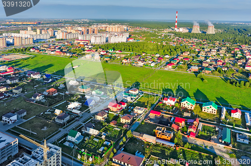 Image of Residential area over city plant background.Tyumen