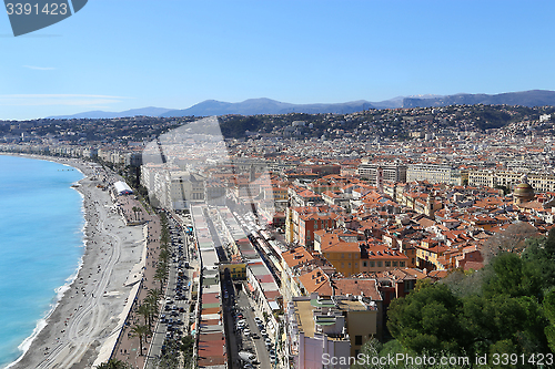 Image of Panoramic view of Nice coastline and old town, France