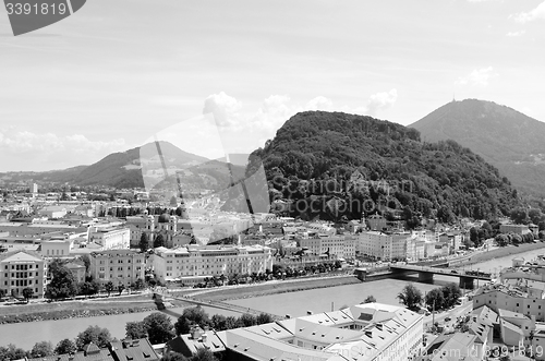 Image of Salzach river flows through Salzburg city centre in Austria