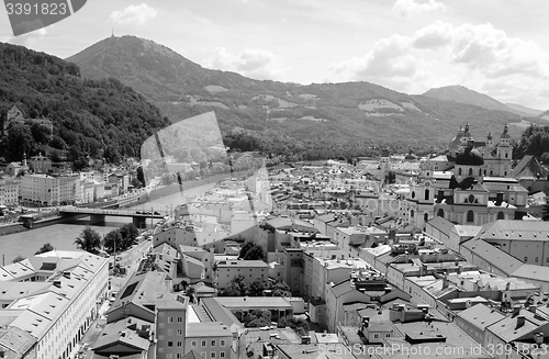 Image of Salzburg cityscape - Salzach river and Old Town