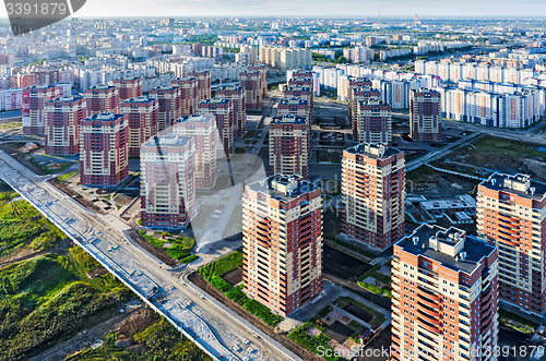 Image of Bird eye view on sleeping neighborhood. Tyumen. Russia