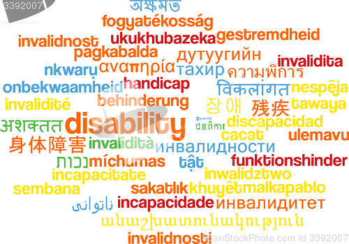 Image of Disablity multilanguage wordcloud background concept