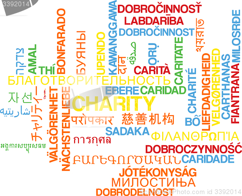 Image of Charity multilanguage wordcloud background concept