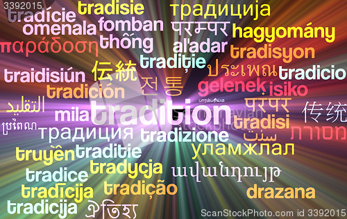 Image of Tradition multilanguage wordcloud background concept glowing