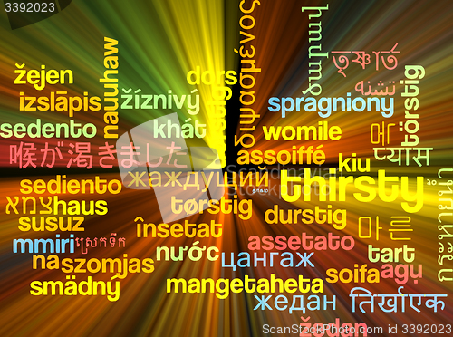 Image of Thristy multilanguage wordcloud background concept glowing
