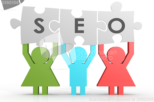 Image of SEO - Search Engine Optimization puzzle in a line