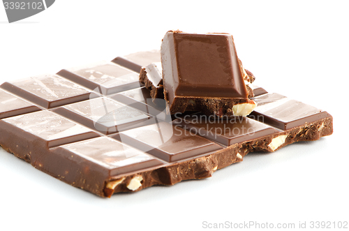 Image of Closeup detail of chocolate with almods parts